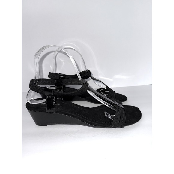 Dana Buchman 9 T-bar Blk Heel Wedge Sandals Summer‎ Whimsigoth Office Career Y2K - Picture 7 of 12